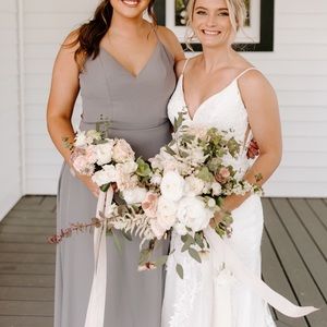 Purple gray bridesmaid dress tie back